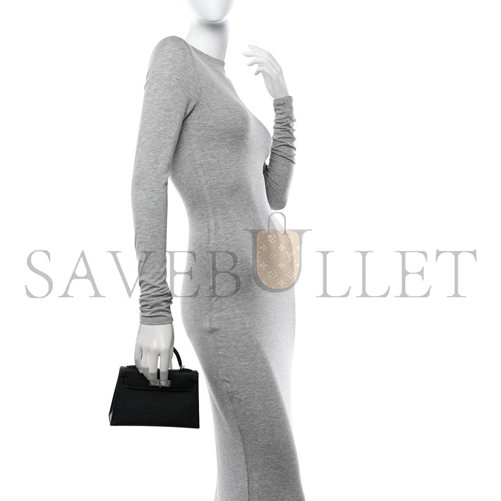 HERMÈS MASTER EPSOM MINI KELLY SELLIER 20 BLACK SILVER BUCKLE (19*12*5.5cm)